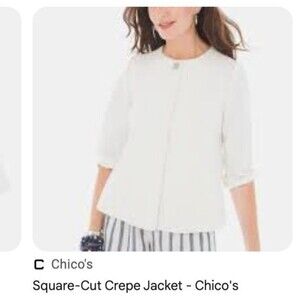 Chico's Blazer‎ Square-Cut Crepe Jacket Size 3/XL Ivory Career Office Business